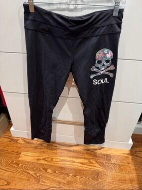 lululemon athletica Black Capri Leggings with Floral Skull Graphic